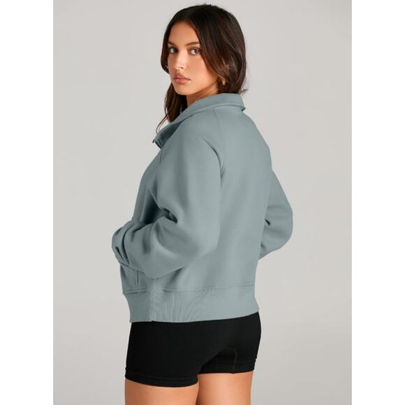 Automet Women's Quarter Zip Soft Fleece Oversized Sweatshirt Size XL Green NWT - Picture 3 of 9